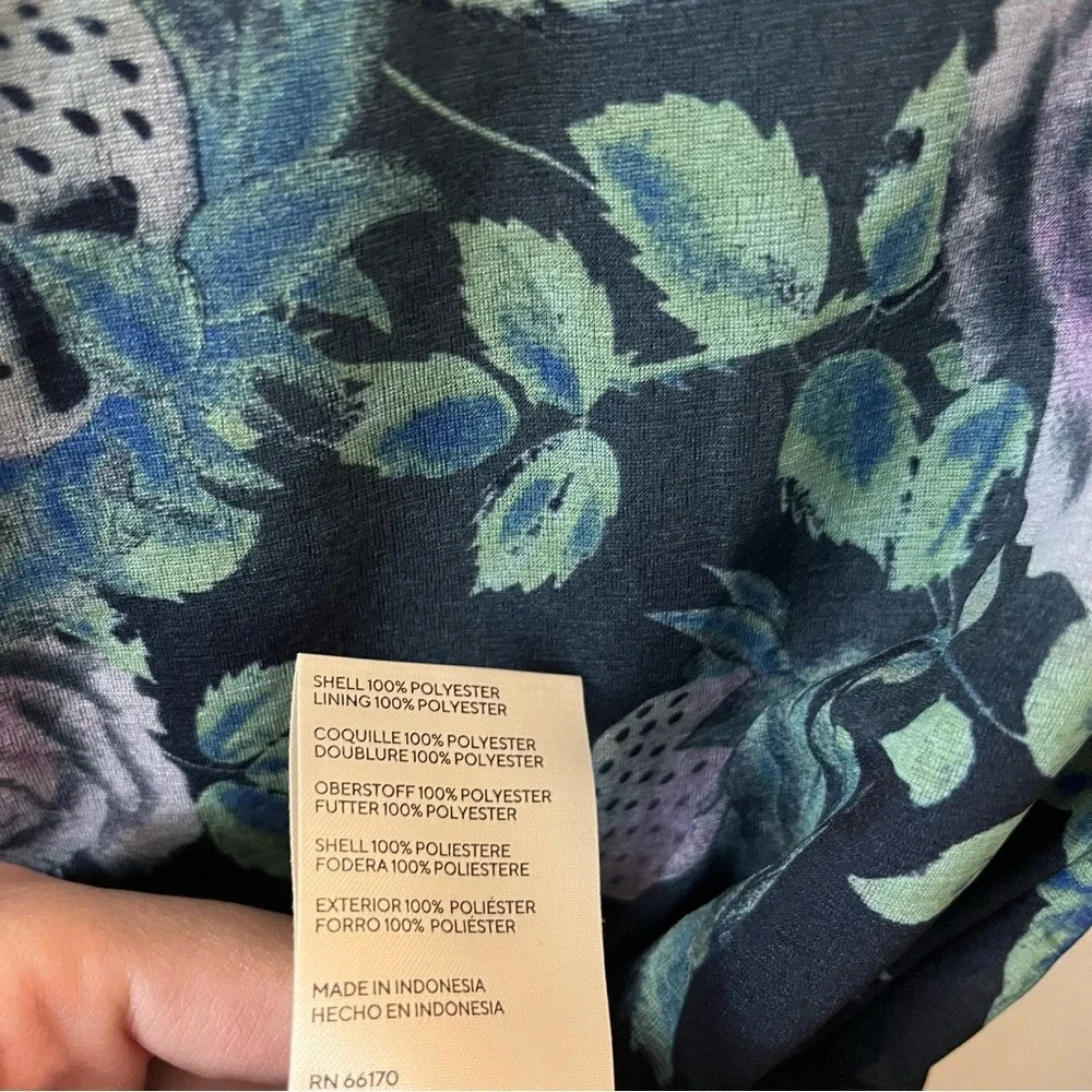 Free People Home Grown Mesh‎ Cardi Navy Blue Combo Floral Button down Small NWOT